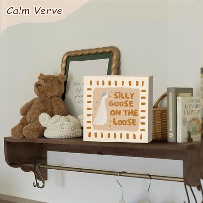 Goose Nursery Decor Silly Gooses On the Loose Wood Block Sign - color: Silly Gooses On the Loose-5x5