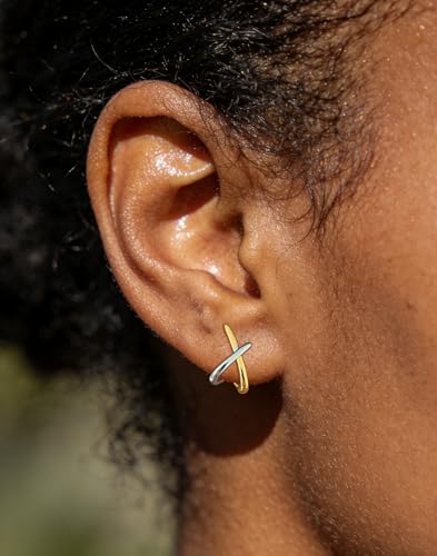 Small Two Tone Stud Earrings for Women Trendy Gold and Silver Minimalist Cross Earring Dainty Earrings Mixed Metal Jewelry Gifts for Daily Wear，3 Styles - style: Minimalist Studs-3