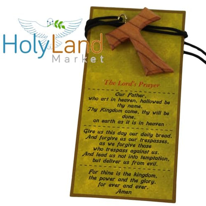 Holy Land Market Olive Wood Tau Cross Necklace Pendant, 70cm Cord