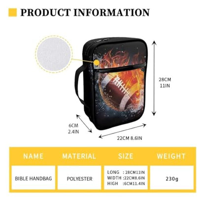 Coldinair Fire Water Football Bible Covers Bag for Men,Carrying Book Case Church Bag Bible Holder for Teens with Handle and Zippered Pocket - color: Fire Water Football