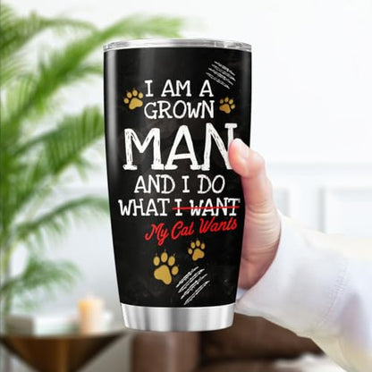 Funny Cat Dad Gift Tumbler for Men with American Sunglasses, Patriotic Fist Bump Design, 20oz Stainless Steel Insulated Travel Mug for Father's Day, Birthday, Cat Lovers - color: Cat Dad G5