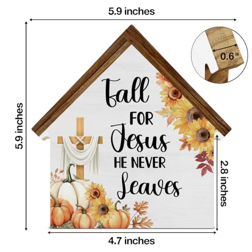 Christian Fall Decor, Fall for Jesus He Never Leaves House Shaped Wood Sign - color: Jesu