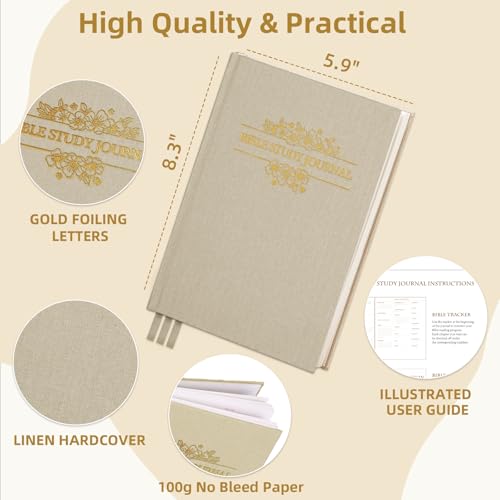 XKDOUS Linen 8.6" Bible Study Journal, Bible Notebook for Women, Khaki - color: Khaki