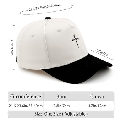 Embroidered Christian Two-Tone Baseball Cap for Men & Women, Adjustable Dad Hat Christmas Easter Gift - color: Jesus 3 Nail Cross Shape, Black/Beige