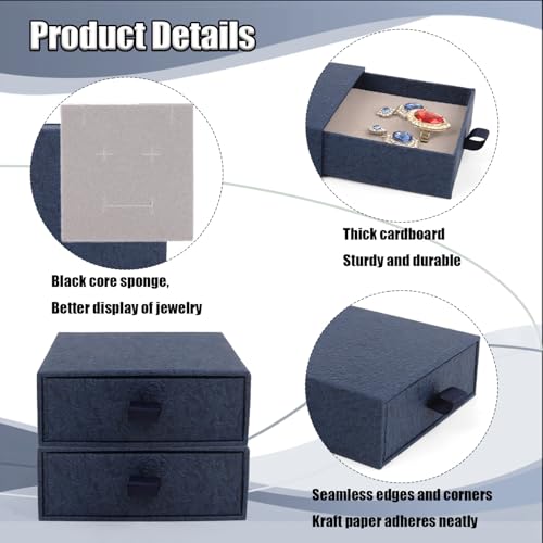 Jewelry Gift Box, 12-Pack Necklace Gift Box Drawer Jewelry Box Bangle Necklace Case For Earrings & Rings, Stylish Necklace Bracelet Organizer, 3.5 x 3.5 x 1.25 Inches (Dark Blue) - color: Dark Blue