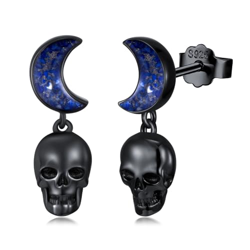 Black Dangle Drop Earrings 925 Sterling Silver Turquoise Earrings Jewelry Gifts for Women Men - style: Skull-Lapis Lazuli