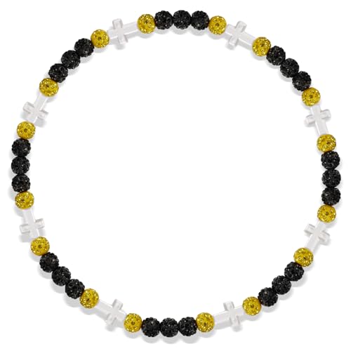 Beaded Baseball Necklace | Adjustable Sports Rope Chain with Baseball Cross Charm - Great Baseball Drip Gift for Players and Fans - color: Black-Yellow-Wht