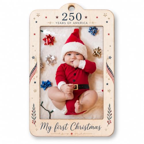 Baby’s First Christmas Ornament 2026 - Photo Frame Ornament - My First Christmas Keepsake - USA 250th Anniversary Decor for New Parents - color: 250 Photo Frame