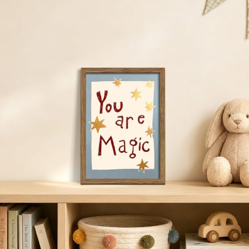 You Are Magic Wall Art Framed Canvas Print, Inspirational Quote Poster Painting Picture with Stars, Positive Affirmation Nursery Wall Decor for Kids Bedroom Playroom Classroom Decor 12x16 Inch - color: A-Stars, size: 16"L x 12"W