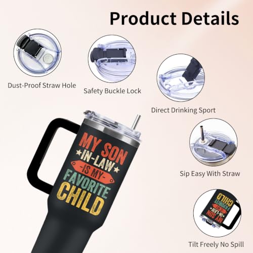 Favorite Son in Law Gifts, Son in Law 40 oz Tumbler with Handle and Straw - color: Son1