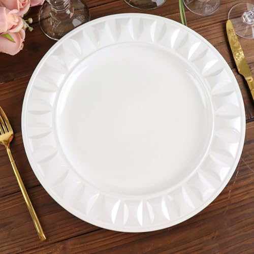 Efavormart 6-Pack 13" White Round Bejeweled Rim Charger Plates, Elegant Acrylic Serving Trays with Gemstone Accents for Bridal Showers and Minimalist Weddings - color: White, size: 13" | Pack of 6