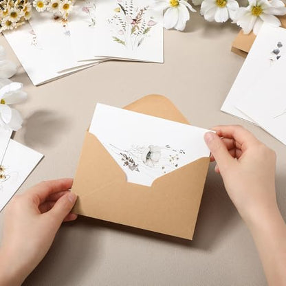 Motiskyy 50 Pcs Blank Greeting Cards 4x6, Blank Cards with Envelopes, 10 Designs, Ideal Stationary Set for All Occasions, Stationary with Matching White Envelope and Sticker(Floral) - style: Floral