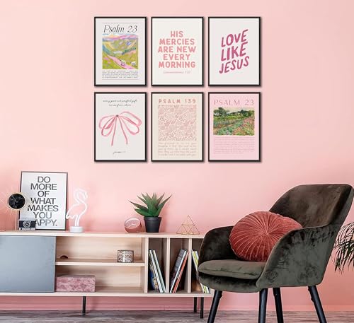 6Pcs Christian Wall Art Pink Bible Verse Scripture Wall Decor Unframed - size: 12x16 in posters