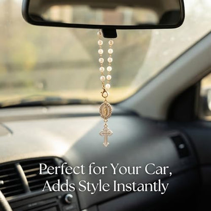 Car Rosary for Car, Steering Wheel Charm, Steering Wheel Rosary, White - style: C