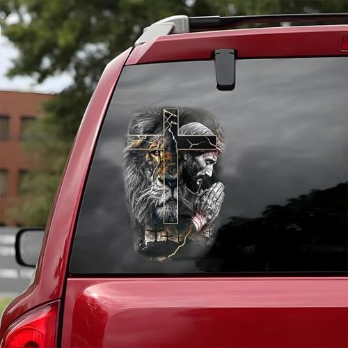 Premium Jesus Cross Lion of Judah Decal – Christian Vinyl Car Sticker, Lion of God Jesus Sacrifice Cross for Car Truck Laptop Window – Religious Faith Decal (M: 6.15 x 4.15) - size: M: 6.15 x 4.15
