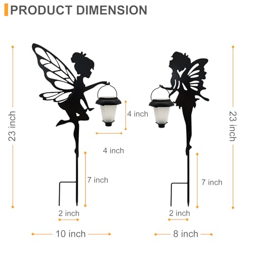 SUNNYPARK 2 Pack Solar Fairy Garden Metal Stake Decorative Lantern - size: Fairy2