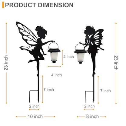 SUNNYPARK 2 Pack Solar Fairy Garden Metal Stake Decorative Lantern - size: Fairy2
