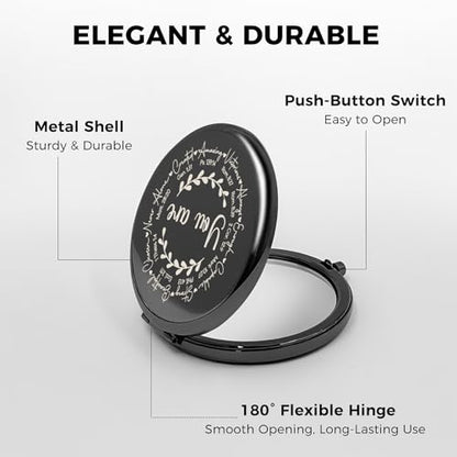 KNIN Christian Compact Mirror for Women Stocking Stuffers Black Folding Makeup Mirror with Engraved Inspirational Bible Verses, Faith-Based Gift for Religious Women, Girls, Church Events