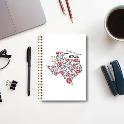 Coquette Bow Floral Texas Map Notebook, Texas Gifts for Women, 4th of July Independence Day Journal, America Patriotic Journal, Patriots Gifts Hardcover Spiral Notebooks 5.5x8.3 Inch - color: Section 14