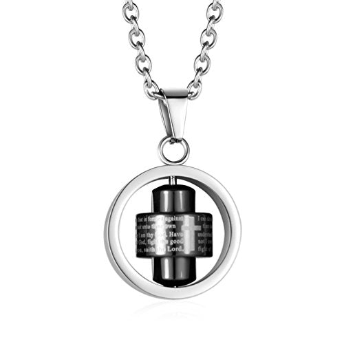 Stainless Steel Bible Verse Christian Lord's Prayer Cross Spinner Charm Pendant Necklace for Men - color: Black