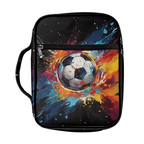 Coldinair Color Splatter Soccer Bible Cover for Kids Boy Bible Case Bible Carrier Carrying Organizer Purse Handbag with Zipper Pockets Church Bag - color: Color Splatter Soccer