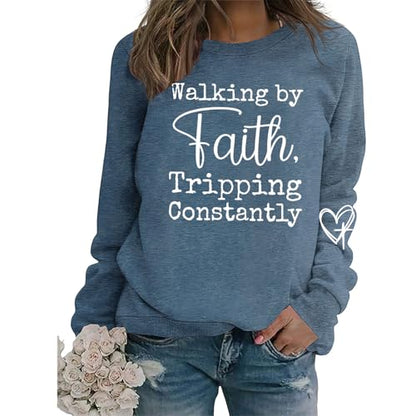 Christian Sweatshirts for Women Jesus Long Sleeve Graphic Shirts - color: Blue, size: X-Large