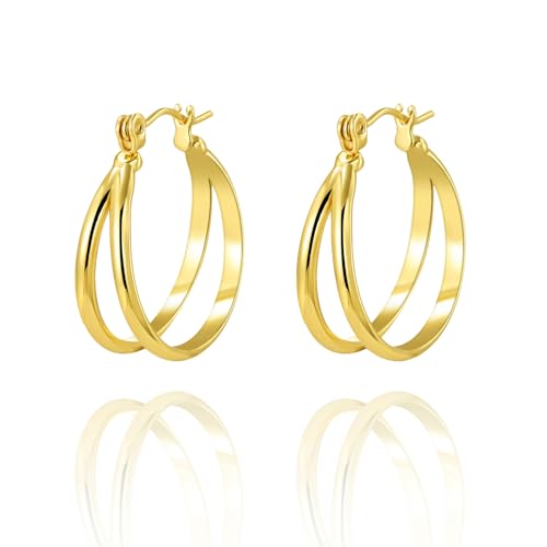 18K Gold Plated Hoop Earrings for Women, NICKEL-FREE & HYPOALLERGENIC, Timeless Jewelry Gift - color: GoldB-Stainless steel