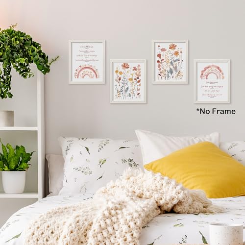 TLESKE Christian Inspirational Boho Floral Posters Prints Unframed Set of 4 for Girls Dorm Room Bedroom Nursery Classroom, Flower Bible Verse Scripture Motivational Wall Art Decor Prints, Religious Gifts 8x10 - color: scripture-1, size: 10L" x 8W"