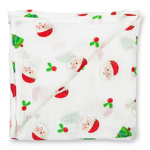 LollyBanks Muslin Swaddle Blanket, 47 x 47 in, Newborn Receiving Blanket - color: Santa Claus is Coming to Town