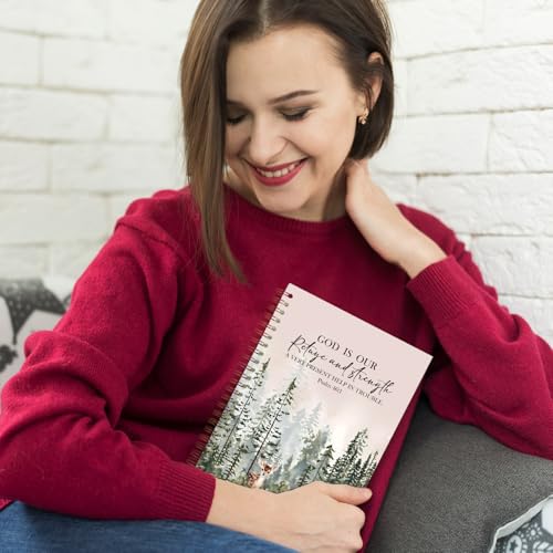 Woodland Christian Spiral Notebooks, Psalm 46:1 Bible Journal, Scripture Journals for Writing, Christian Gifts for Women Men, Religious Notebook for Note Taking, 5.5x8.3 Inch - color: white Bible Notebook-8