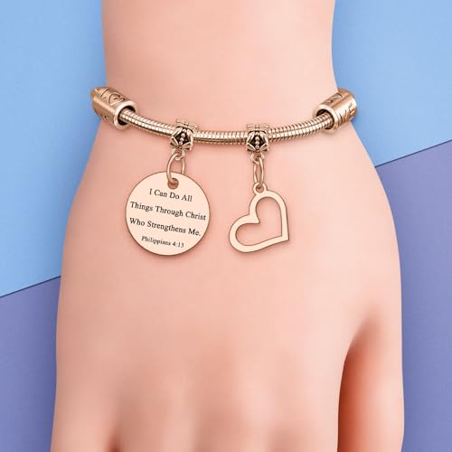 Religious Bracelets for Women Friend Christian Bracelets Gift Stainless Steel Inspirational Bible Verse Bracelet for Women Religious Gifts for Friend Scripture Bracelet Christmas Birthday Easter Gift - color: Rose Gold