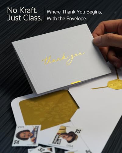 ukee's Thank You Cards, Gold Foil, 32 Cards with Envelopes and Stickers