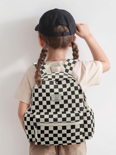 atgark Corduroy Toddler Backpack for Boys Girls Kids Preschool Backpacks - color: Black Chessboard Corduroy, size: Age 6-10 (15" H Fit A4 Folder)