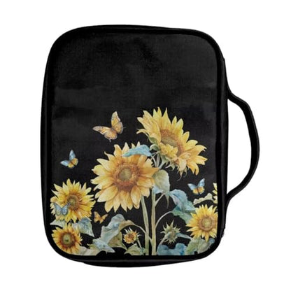 Coldinair Sunflower Bible Cover for Women Girls Butterfly Bible Case Scripture Study Carrying Book Cover Church Bag Protective with Handle and Zippered Pocket - color: Sunflower Butterfly