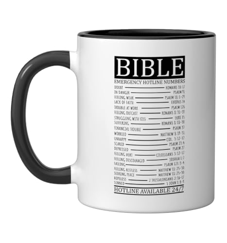 Bible Emergency Hotline Numbers | Christian Ceramic Mug, Black/White, 11oz - color: Black/White, size: 11 Ounces