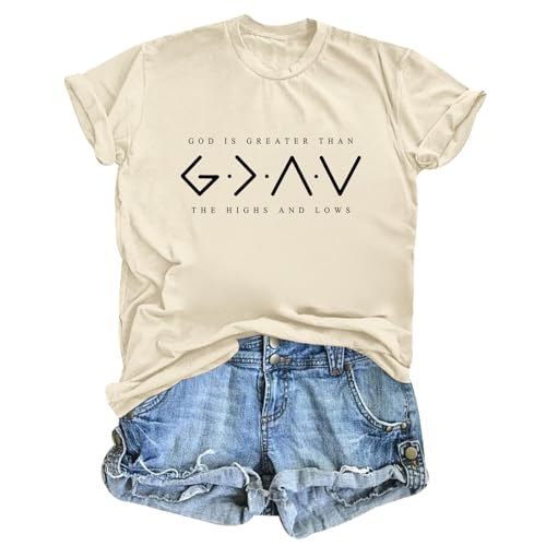 BeWithYou Christian Shirts for Women God is Greater Than The Highs and Lows Shirt Funny Religious Faith Bible Verse Tee Tops - color: Apricot, size: XX-Large