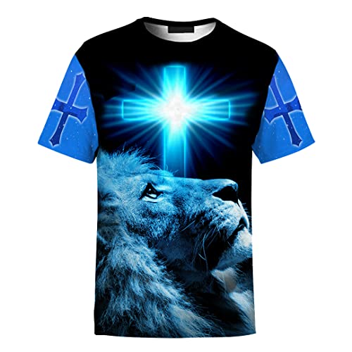 Unisex 3D Graphic T Shirts Printed Casual Short Sleeve Tee Shirt - color: Jesusblue, size: X-Large