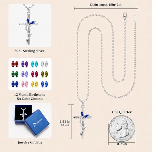 Distance Cross Necklace for Women 925 Sterling Silver Jewelry Pendant Necklace for Mom Wife Gift for Mother's Day or Birthday - style: 12-Blue Topaz