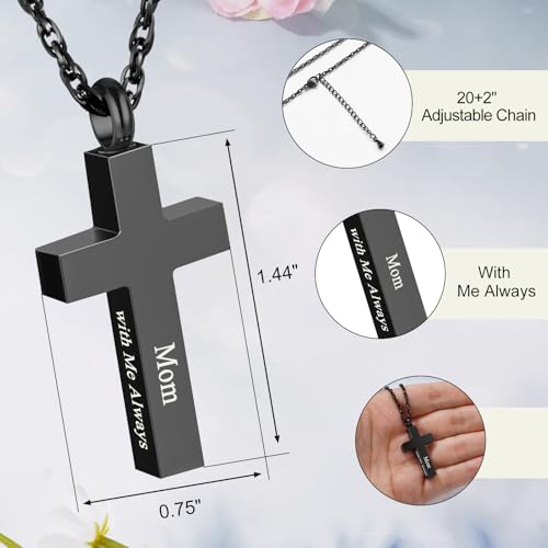 Cremation Cross Necklace for Ashes Stainless Steel Cross Urn Pendant Ashes Holder Memorial Jewelry-With Me Always - style: Mom