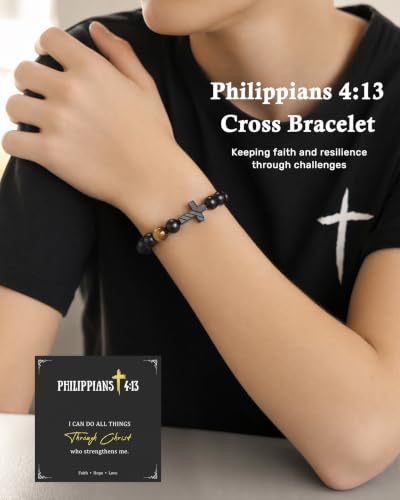 Trinckle Cross Bracelet for Men, Soccer Baseball Gifts for Teen Boy - color: Philippians4 13
