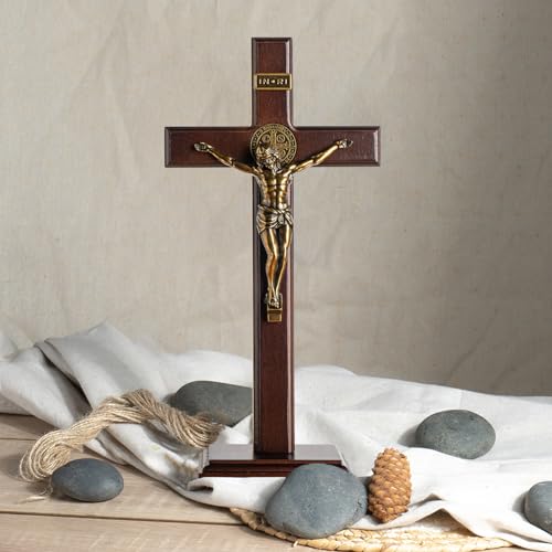KUXBET Crucifix Wall Cross with Standing,10inch Jesus Catholic Wooden Cross - color: Standing Tabletop