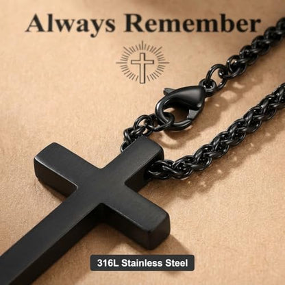 Stainless Steel Cross Necklace for Men, Philippians 4:13/Joshua 1:9/Isaiah 41:10 Scripture Pendant - Religious Baptism & Confirmation Gift for Husband,Teens 13+,Him - style: Always Remember