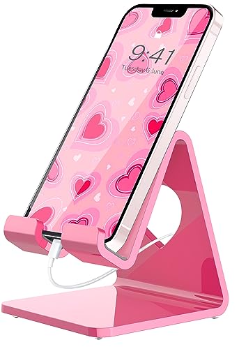 Crpich Acrylic Cell Phone Stand, Portable Phone Holder, Pink Phone Stand for Desk, Compatible with Phone16 15 14 13 12 Pro Max Mini 11 SE, Switch, Android Smartphone, Pad, Tablet, Desk Accessories - color: Pink