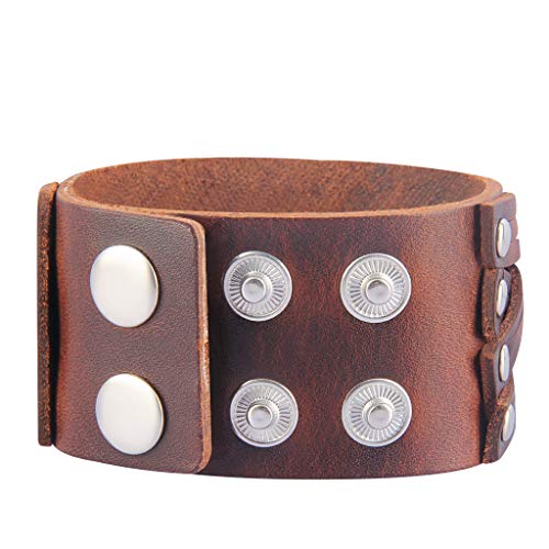 GelConnie Leather Cuff Bracelet Punk Braided Bracelets Rock Leather Wristbands Faux Mens Leather Bracelet Gothic Viking Bangle Adjustable Wrap Bracelet for Women,Men - color: Style LPB302-Brown