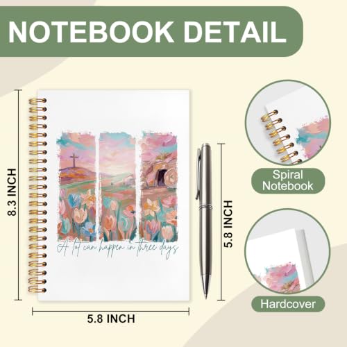 Bible Notebook for Women Men, Christian Journal,A Lot Can Happen In Three Days Cross Flowers Inspirational Christian Church Notebook Hardcover Spiral Notebook, 5.5x8.3 Inch - color: white-A Lot Can Happen In Three Days Cross Flowers