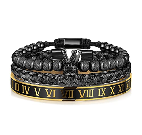 WFYOU Stainless Steel Bracelets for Men Gold Cuff Bracelet Birthday Gifts - color: Black 10