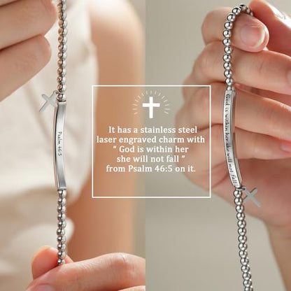 Bible Verse Bracelet Christian Jewelry Gifts for Women Girls - style: God is with her - Silver