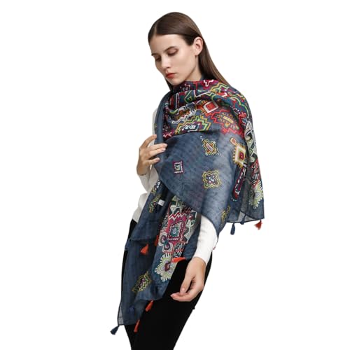 Yeieeo Boho Scarf for Women Lightweight Floral Printed Scarf Fall Winter Fashion Fringed Shawl - color: Floral 3