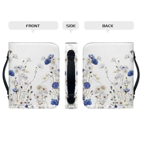 Leather Bible Cover Case Bible Case for Girls and Women Bible Bags with Leather Bookmark (Set of 1),Blue Flowers and White Fowers,X-Large - color: Blue Flowers and White Fowers, size: X-Large