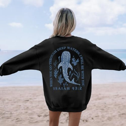 Sulayesh Christian Whale Shark Sweatshirts for Women Jesus God Bible Verse Hoodie Religious Faith Graphic Long Sleeve Shirts - color: Black, size: XX-Large